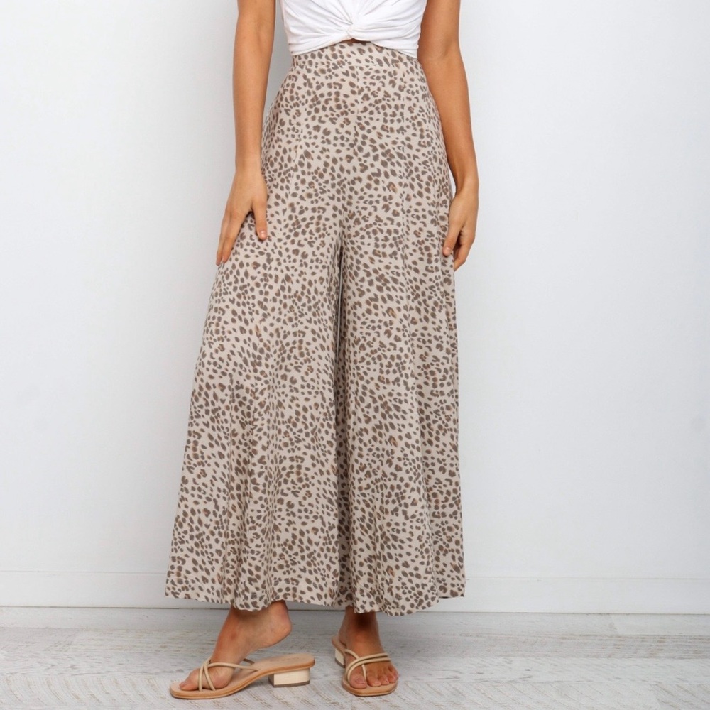 Petal & Pup Selby Wide-Leg Leopard Print Pants - Beige